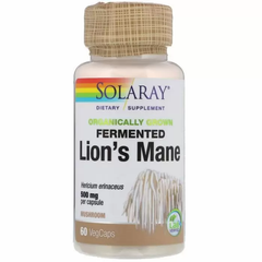 Їжовик гребінчастий, Lion's Mane, Solaray, органік, ферментований, 500 мг, 60 вегетаріанських капсул