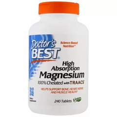 Магний хелат 100%, Magnesium, Doctor's Best, абсорбционный, 100 мг, 240 таблеток