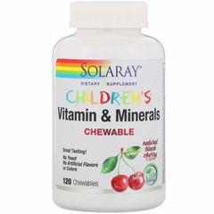 Мультивітаміни для дітей, Children's Vitamins and Minerals, Solaray, смак вишні, 120 таблеток