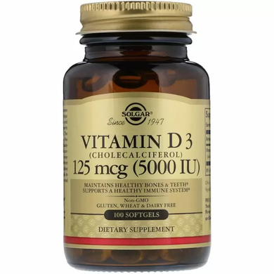 Витамин Д3, Vitamin D3, Solgar, 5000 МЕ, 100 капсул