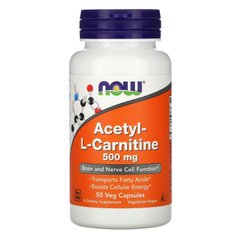 Ацетил-L-карнитин 500 мг, Acetyl-L-Carnitine 500 mg, NOW Foods – 50 веганских капсул