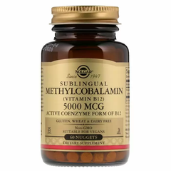 Витамин В12 (метилкобаламин), Methylcobalamin (Vitamin B12), Solgar, сублингвальный, 5000 мкг, 60 таблеток