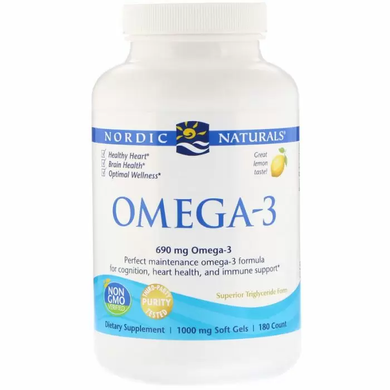 Очищений риб'ячий жир, Omega-3, Nordic Naturals, лимон, 690 мг, 180 капсул