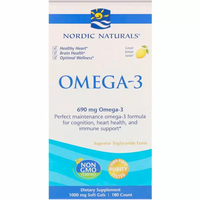 Очищенный рыбий жир, Omega-3, Nordic Naturals, лимон, 690 мг, 180 капсул