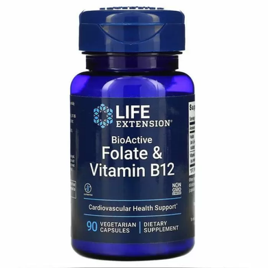 Фолієва кислота і В12, Folate & Vitamin B12, Life Extension, 90 капсул
