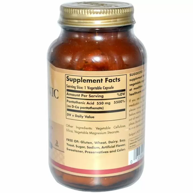 Пантотенова кислота (Pantothenic Acid), Solgar, 550 мг, 100 капсул