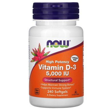 Вітамін Д3, Vitamin D-3, Now Foods, 5000 МЕ, 240 м'яких капсул