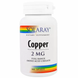 Мідь, Copper, Solaray, 2 мг, 100 капсул: зображення — 1