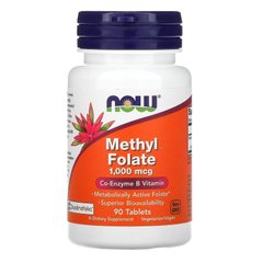 Метилфолат 1000 мкг, Methyl Folate 1000 mcg, NOW Foods – 90 веганских таблеток