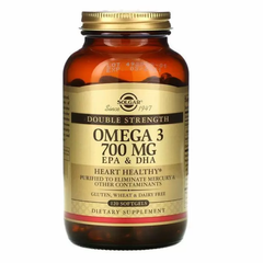 Омега-3, риб'ячий жир, Omega-3, EPA & DHA, Solgar, подвійна сила, 700 мг, 120 гелевих капсул