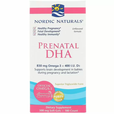 Риб'ячий жир для вагітних, Prenatal DHA, Nordic Naturals, 500 мг, 180 капсул