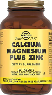 Кальций, магний, цинк, Calcium Magnesium Plus Zinc, Solgar, 100 таблеток