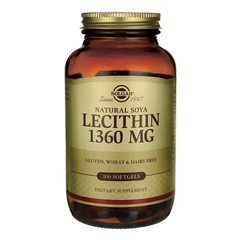 Лецитин, Lecithin, Solgar, невибілений, 1360 мг, 100 капсул