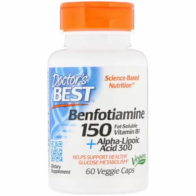 Альфа-липоевая кислота + Бенфотиамин, Benfotiamine + Alpha-Lipoic Acid, Doctor's Best, 150/300 мг, 60 кап.