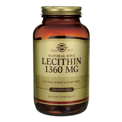 Лецитин, Lecithin, Solgar, неотбеленный, 1360 мг, 100 капсул