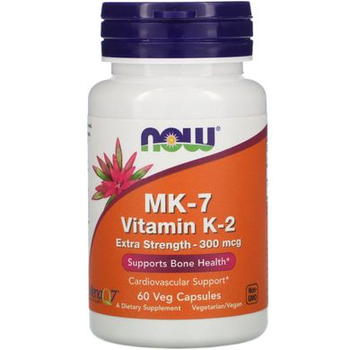 MK-7 Витамин K-2 300 мкг, Now Foods, MK-7 Vitamin K-2 Extra Strength 300 mcg, 60 вегетарианских капсул
