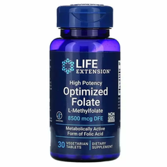 Фолат, Optimized Folate, Life Extensions, оптимізований, з високою ефективністю, 8500 мкг DFE, 30 таблеток