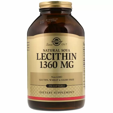 Лецитин, Lecithin, Solgar, невибілений, 1360 мг, 250 капсул
