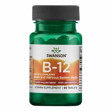 Вітамін В12 (метилкобаламін), Ultra Vitamin B-12 Methylcobalamin, Swanson, висока абсорбція, полуничний смак, 5000 мкг, 60 таблеток