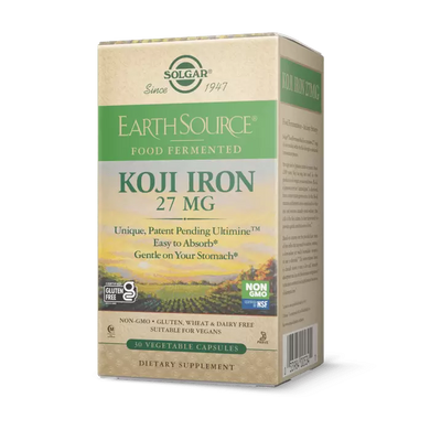 Железо, Koji Iron, Solgar, 27 мг, ферментированное, 30 растительных капсул