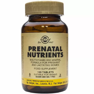 Вітаміни та мінерали для вагітних, Prenatal Multivitamin & Mineral, Solgar, 120 таблеток