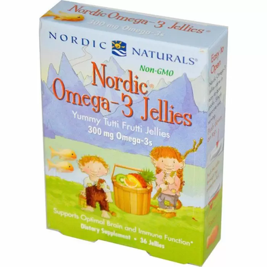 Рыбий жир для детей, Nordic Omega-3 Fishies, Nordic Naturals, фрукты, 300 мг, 36 желе
