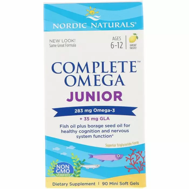 Рыбий жир для подростков, Complete Omega Junior, Nordic Naturals, от 6 до 12 лет, лимон, 283 мг, 90 мини капсул