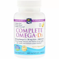 Омега 3 6 9 + Д3, Complete Omega-D3, Nordic Naturals, лимонный вкус, 1000 мг, 60 капсул