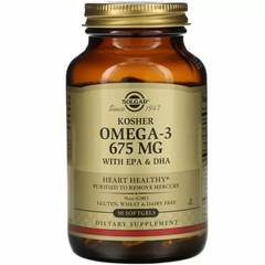 Омега-3, Kosher Omega-3, Solgar, кошерний, 675 мг, 50 гелевих капсул