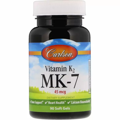 Вітамін K2 MK-7, Vitamin K2 MK-7, Carlson Labs, 45 мкг, 90 гелевих капсул