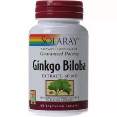 Гинкго билоба, Ginkgo Biloba Leaf Extract, Solaray, 60 мг, 60 вегетарианских капсул