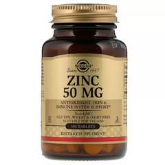 Глюконат цинку, Zinc, Solgar, 50 мг, 100 таблеток