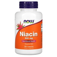 Вітамін B3, Ніацин, Niacin, Now Foods, 500 мг, 100 капсул