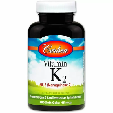 Вітамін К-2 (менахінон), Vitamin K2 MK-7, Carlson Labs, 45 мкг, 180 гелевих капсул