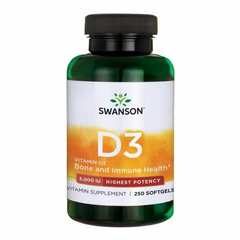 Вітамін Д3, Vitamin D3, Swanson, високоефективний, 5000 МО (125 мкг), 250 гелевих капсул