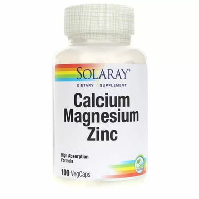 Кальцій, магній і цинк, Calcium, Magnesium, Zinc, Solaray, 100 вегетаріанських капсул