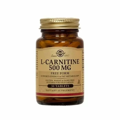 Карнітин (L-Carnitine), Solgar, 500 мг, 30 таблеток