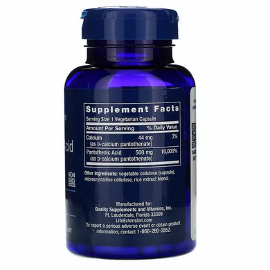 Пантотенова кислота (Pantothenic Acid), Life Extension, 500 мг, 100 кап.