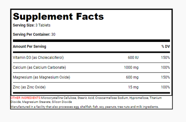 Кальций, магнезий, цинк + витамин D3, Calcium Magnesium Zink + Vitamin D3, SAN Nutrition – 90 таблеток