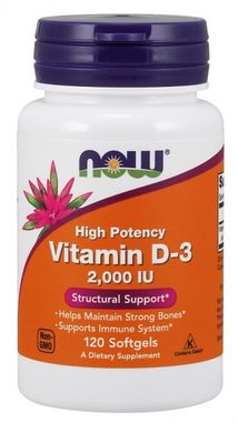 Витамин D-3, Now, Vitamin D-3 2,000 IU, 120 софт кап