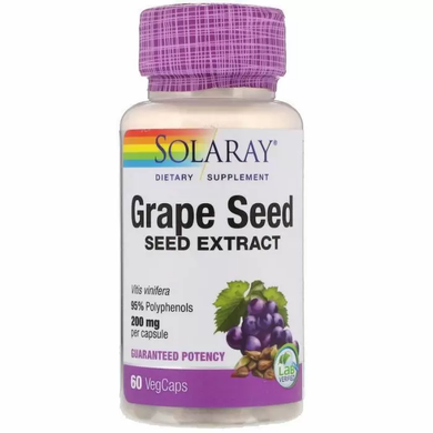 Екстракт виноградних кісточок, Grape Seed, Solaray, 200 мг, 60 вегетаріанських капсул