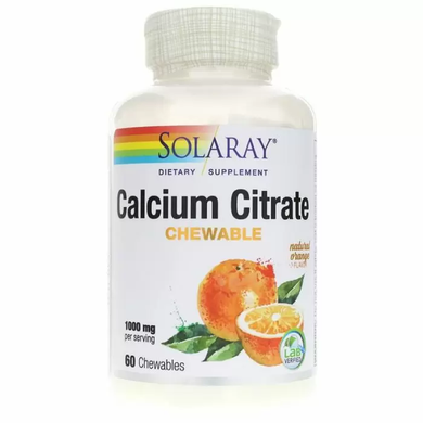 Цитрат кальция, Calcium Citrate, Solaray, 1000 мг, вкус апельсина, 60 жевательных таблеток