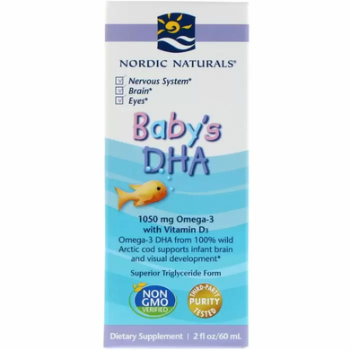 Рідкий риб'ячий жир для дітей + Д3, Baby's DHA, Nordic Naturals, 60 мл