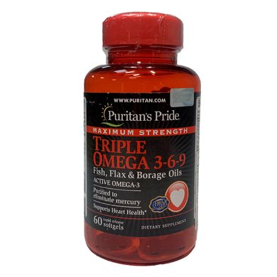 Maximum Strength Triple Omega 3-6-9 Fish, Flax & Borage Oils - 60 софт