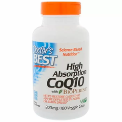 Коэнзим Q10, CoQ10, Doctor's Best, биоперин, 200 мг, 180 капсул