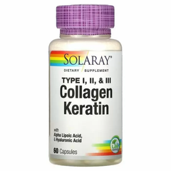 Колаген і кератин, тип I, II, III, Collagen Keratin, Solaray, 60 капсул