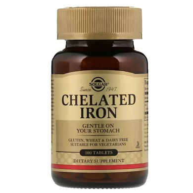 Хелат железа, Chelated Iron, Solgar, 100 таблеток