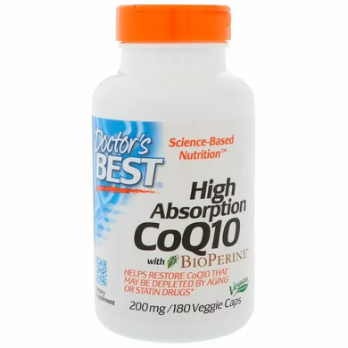 Коензим Q10, CoQ10, Doctor's Best, біоперін, 200 мг, 180 капсул