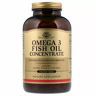 Рыбий жир в капсулах, Omega-3 Fish Oil, Solgar, концентрат, 240 капсул
