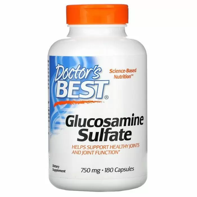 Глюкозамін сульфат, Glucosamine Sulfate, Doctor's Best, 750 мг, 180 капсул.